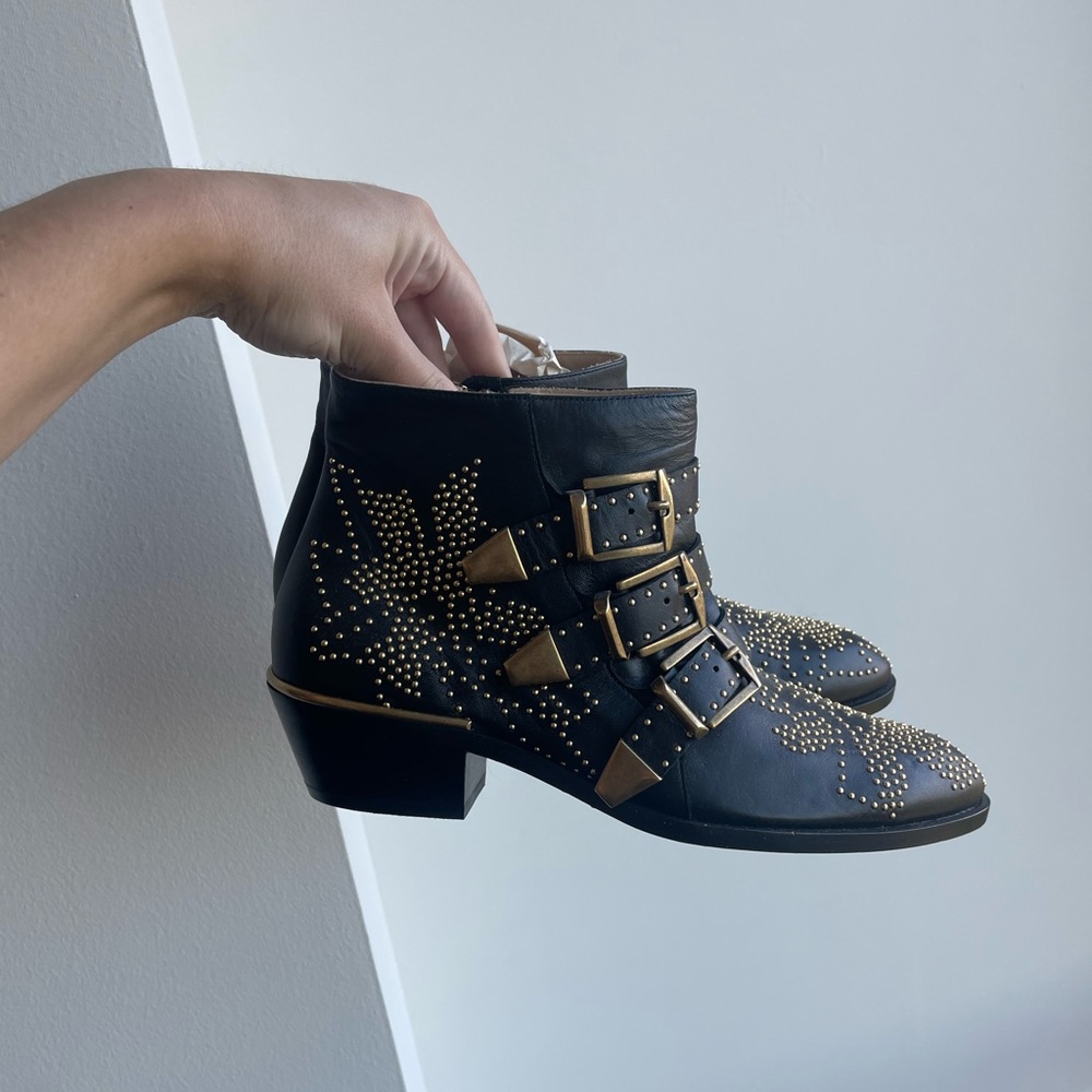 Chloe Black and Gold Ankle Boots - Picture 6 of 7
